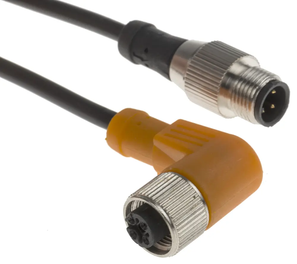 Cable de conexión , con. M12 Hembra, 4 polos, con. B M12 Macho, 4 polos, long. 2m, 30 V, 4 , IP67