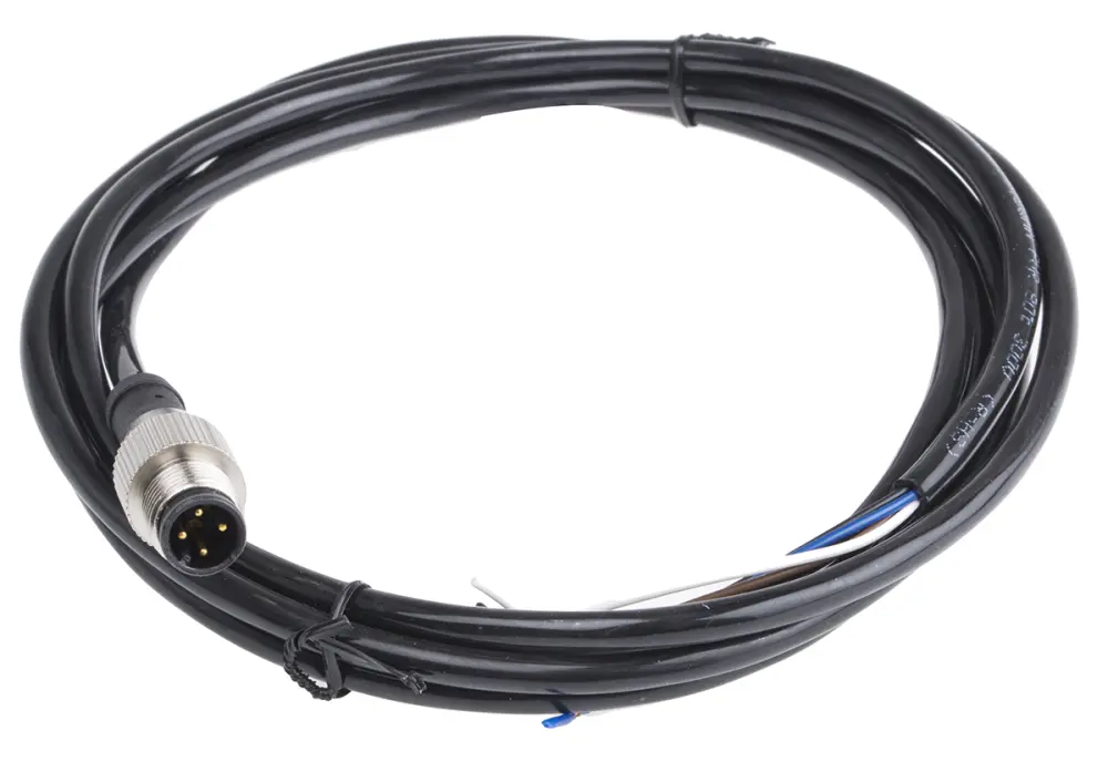 Cable de conexión , con. M12 Macho, 4 polos, con. B Sin terminación, long. 2m, 250 V, 4 , IP67
