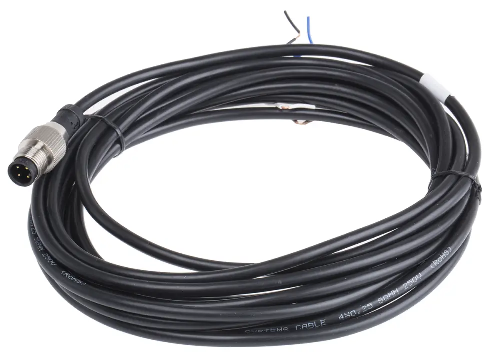 Cable de conexión , con. M12 Macho, 4 polos, con. B Sin terminación, long. 5m, 250 V, 4 , IP67