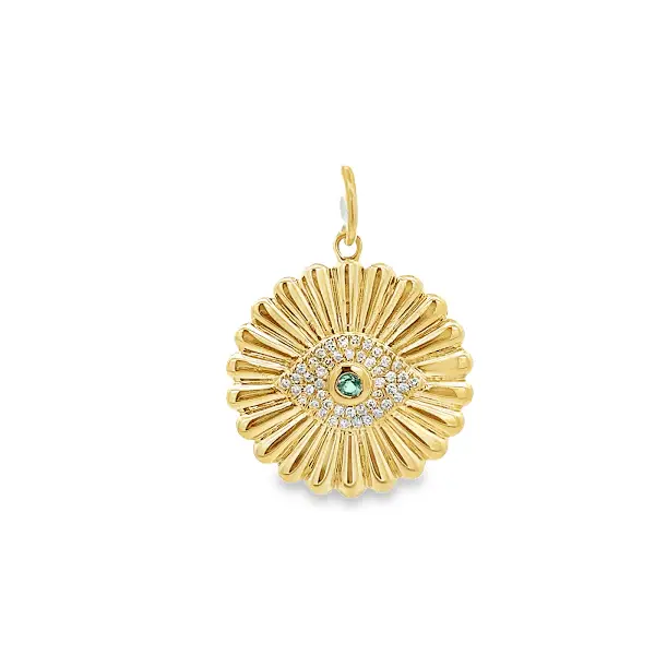 D0.11CT 14KY EVIL EYE RAYS COIN CHARM EM0.03CT