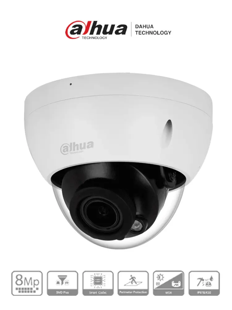 DAHUA DH-IPC-HDBW2841R-ZS - Cámara IP Domo Antivandálica de 8MP con lente motorizado 2.7-13.5mm, IR 40m, IA WizSense, de...