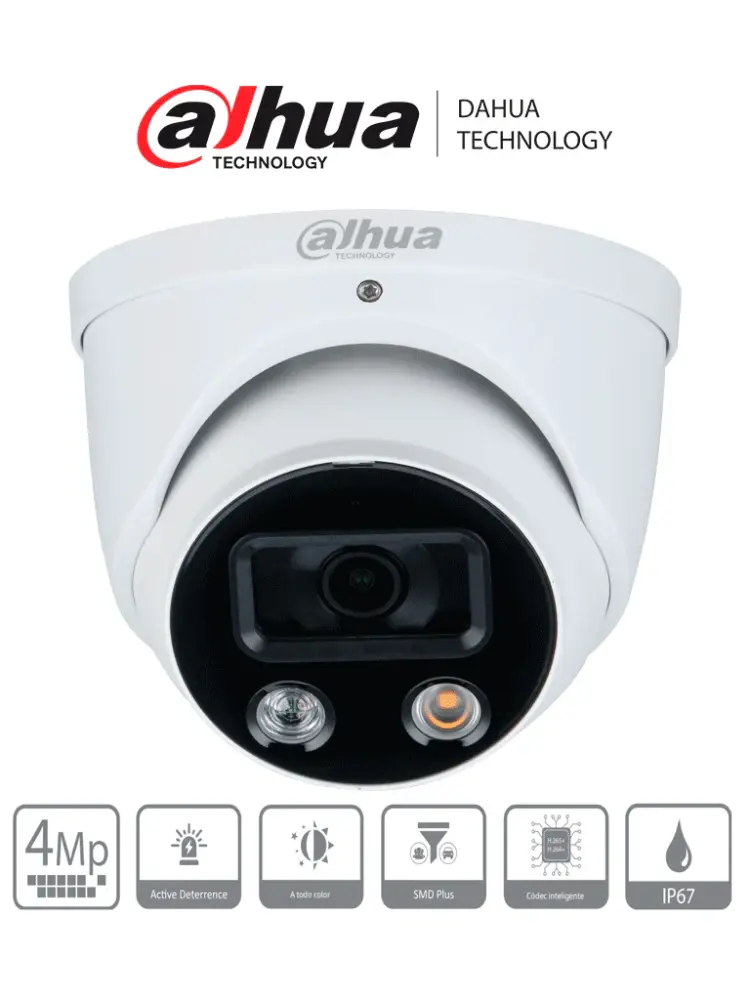 DAHUA DH-IPC-HDW3449H-AS-PV - Camara IP Domo TiOC de 4 Megapixeles/ WizSense/ Lente de 2.8 mm/ Angulo de 101 Grados/ Ilumi...