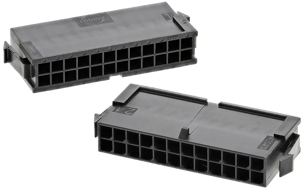Carcasa de conector Molex 43020-2400, Serie Micro-Fit 3.0, paso: 3mm, 24 contactos, 2 filas, Recto, Macho, Montaje en