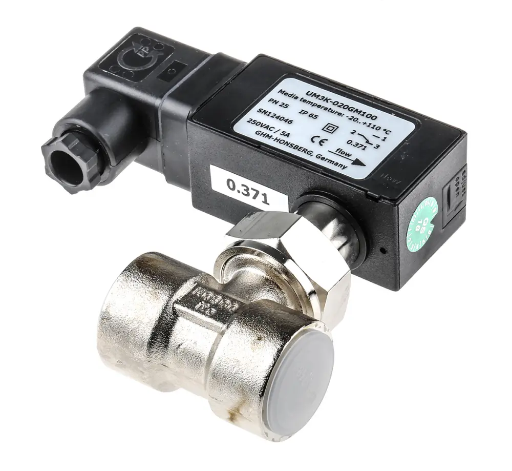Interruptor de flujo para Gas, Líquido, 7.5 L/min → 10 L/min, 25bar, 250 V ac, Ø tuberí 20 mm