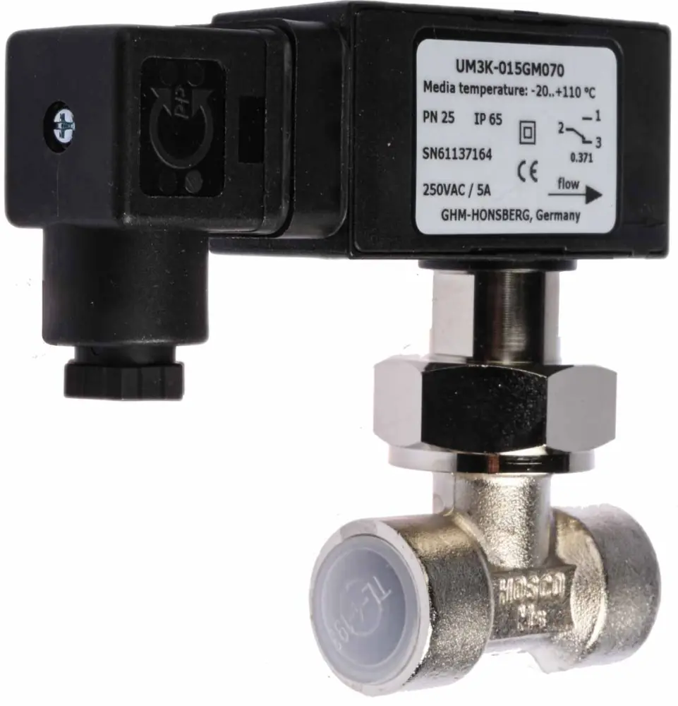 Interruptor de flujo para Gas, Líquido, 5,5 l/min → 7 l/min, 25bar, 250 V ac, Ø tuberí 15 mm