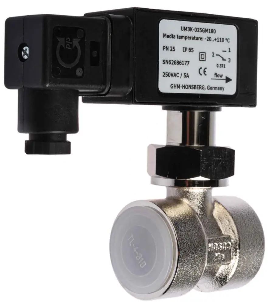 Interruptor de flujo para Gas, Líquido, 14 L/min → 18 L/min, 25bar, 250 V ac, Ø tuberí 25 mm