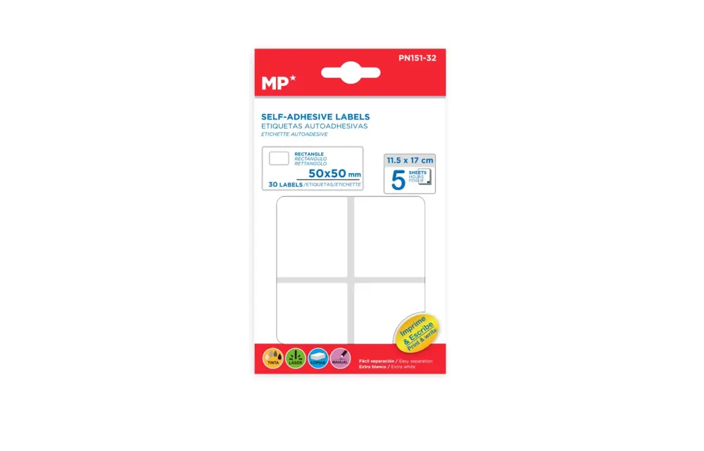 Base para Etiquetas blancas adhesivas 50x50mm 30Uds