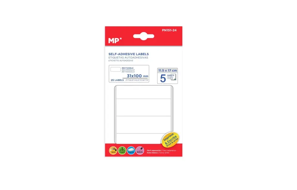 Etiquetas blancas adhesivas 31X100mm 25Uds para Teletrabajo