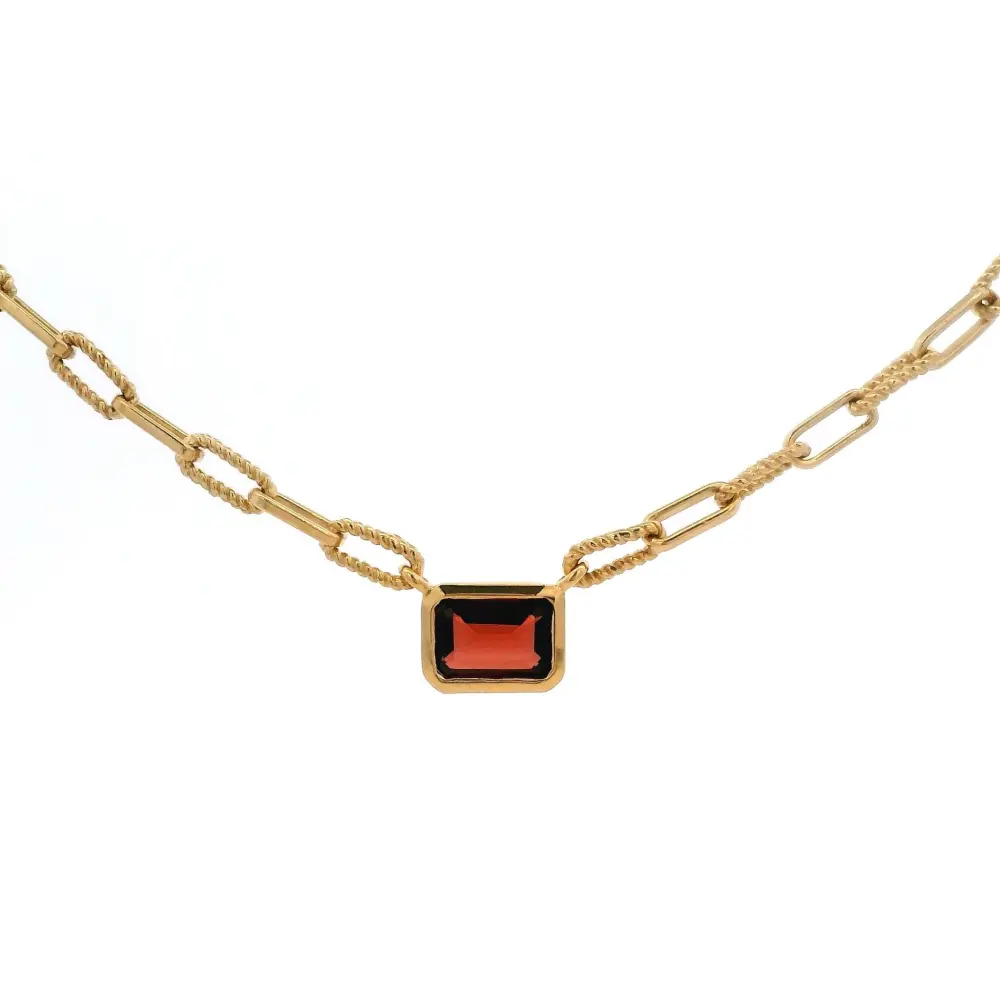 925YG BAGUETTE GARNET PAPERCLIP NECKLACE
