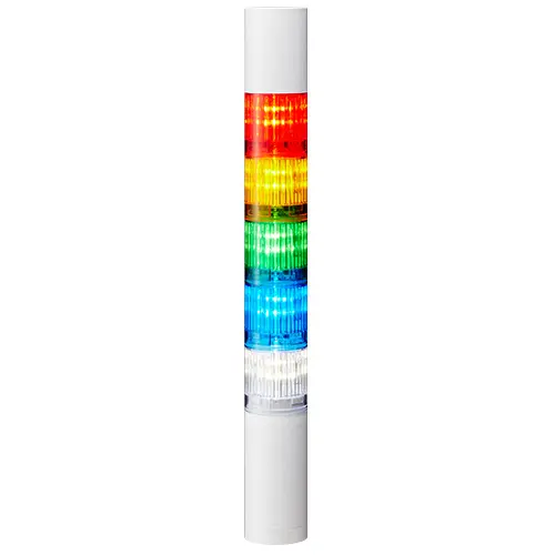 Columna de señalización Patlite LR4, LED, con 5 elementos de color, 90dB @ 1 m, 24 V dc | LR4-502WJBW-RYGBC