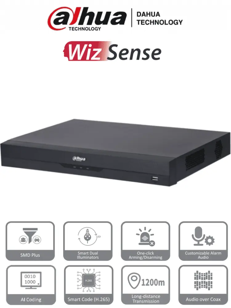 DAHUA XVR4232AN-I - DVR de 32 Canales de 1080p Lite/ WizSense/ H.265+/ Codificación IA/ 2 Bahías de Discos Duros/ 16 Can...