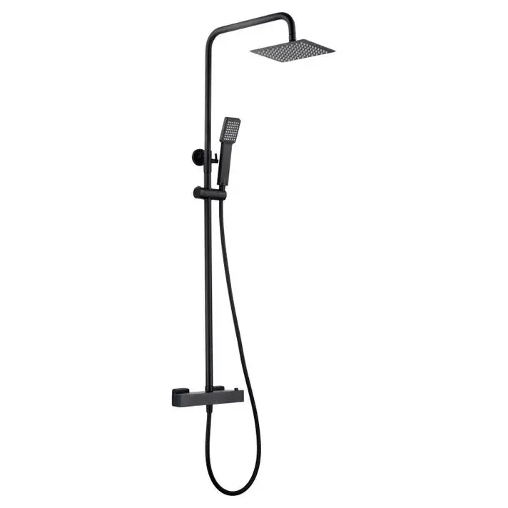 Columna de ducha extensible, termostatico rociador cuadrado negro mate