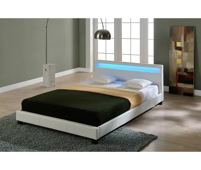 Corium Cama Doble Paris tapizada en piel sintética - con LED - (negro) 180x200cm