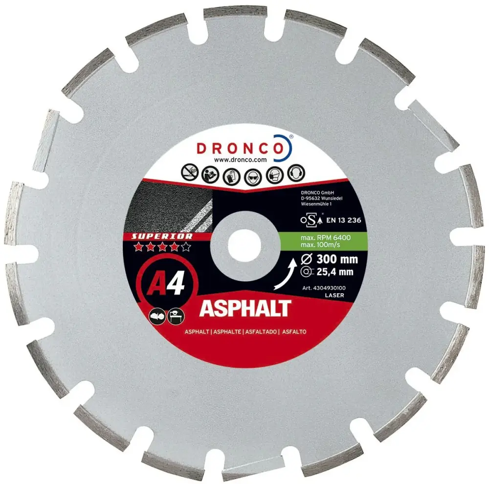 Dronco A4ASPHALT-300 - Disco de diamante Excepcional A4 Asfalto (Antes A2) Ø 300 mm