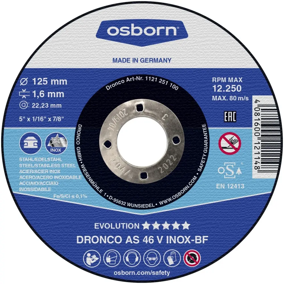 Dronco AS46V-115 - Disco de corte metálico AS 46 V Evolution Express 115 x 1,6 mm (Lote de 25 uds)