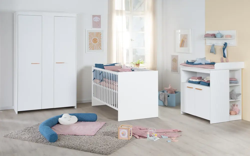 Ensemble chambre 'Lilo' - Lit combiné 70x140 + Commode à langer + Armoire - Blanc