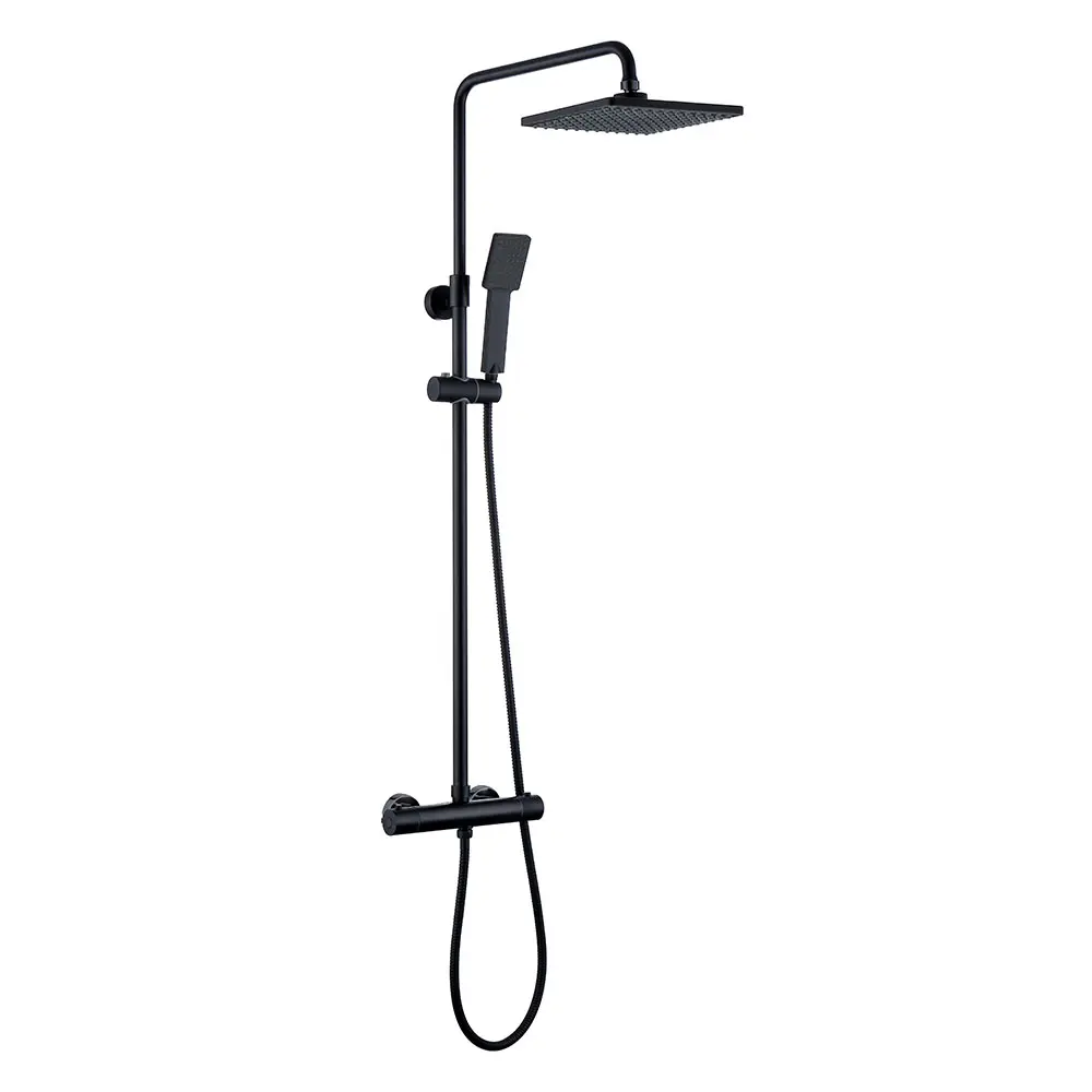 Kibath columna ducha extralarga termostática cuadrada de 100-150 cm negro