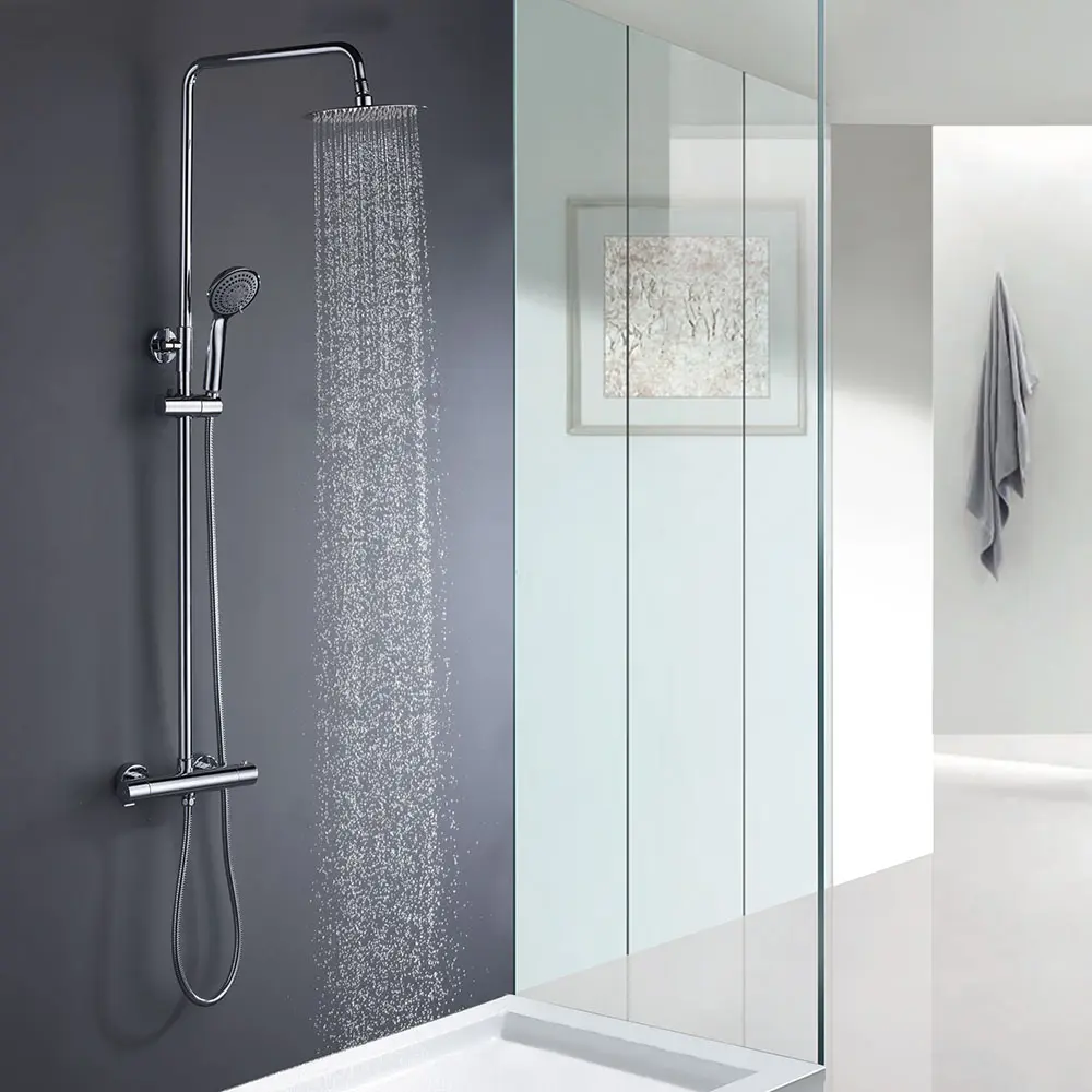 Kibath columna ducha termostática redonda de 85-115 cm cromo brillo