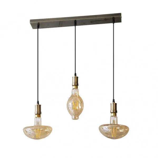 Lámpara dante 3xE27 en cuero/ámbar con bombillas 24w 1920lm 84x19.6 cm