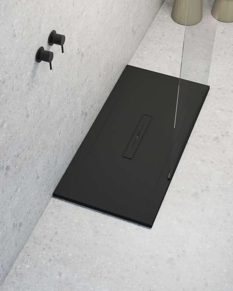 Plato de ducha poalgi - 80x180 cm - negro - serie clay - extraplano