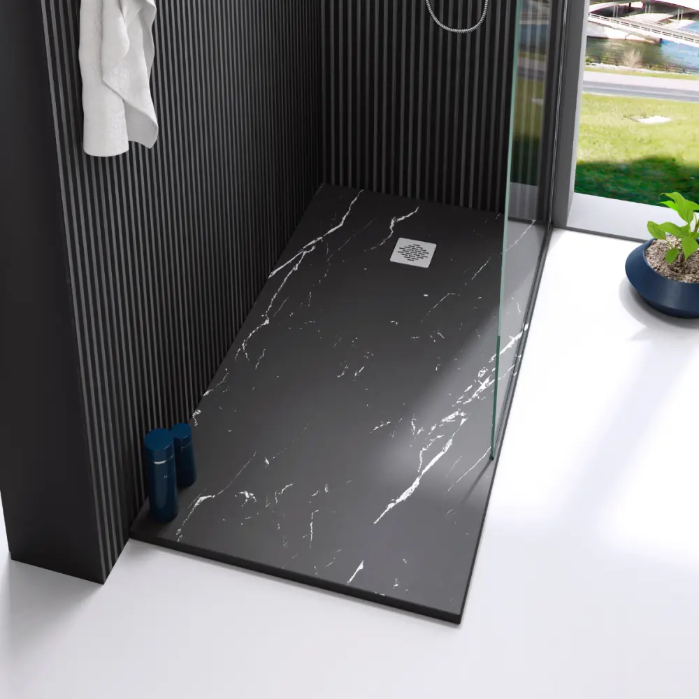 Plato ducha resina extraplano efecto marmol 110 x 100cm marmol negro