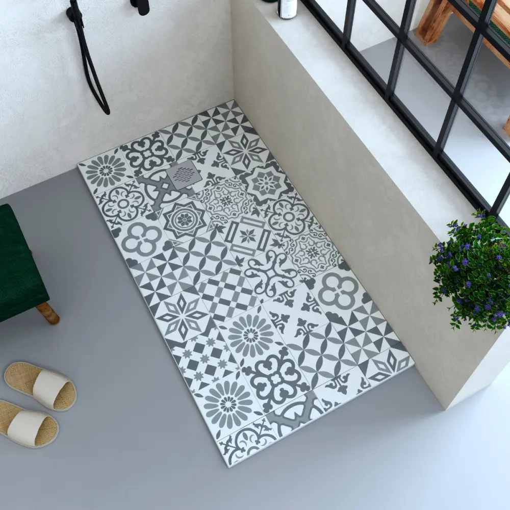 Plato ducha resina extraplano geométrico 160 x 100 cm mosaico