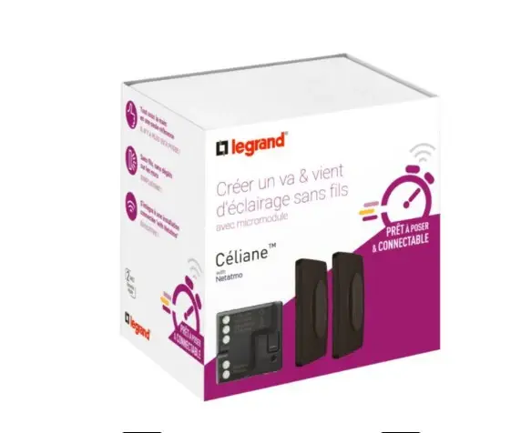 Prêt à poser Céliane connectable noir - Créer un va-et-vient avec micromodule et commandes sans fil - Legrand CN0405