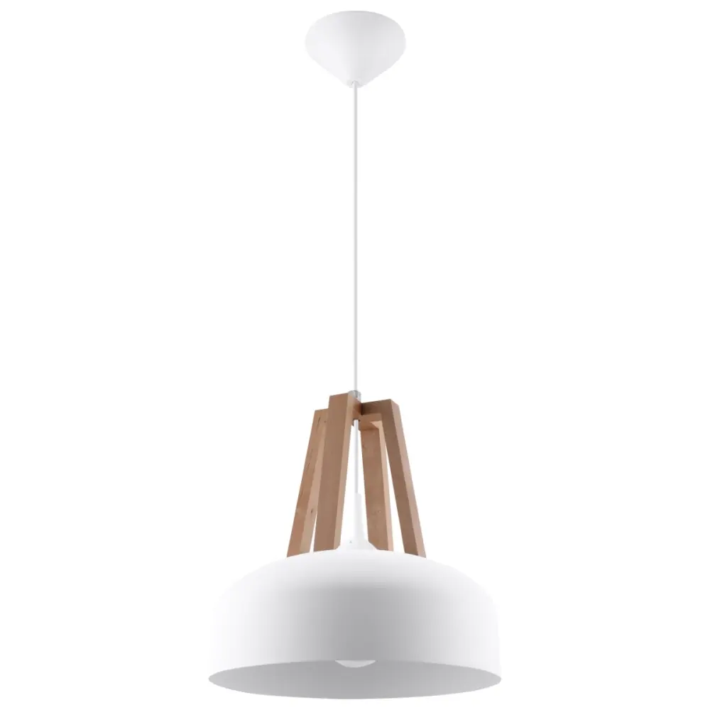 Lámpara coLGante casco 1 blanco/madera original acero/madera 30x85x30cm