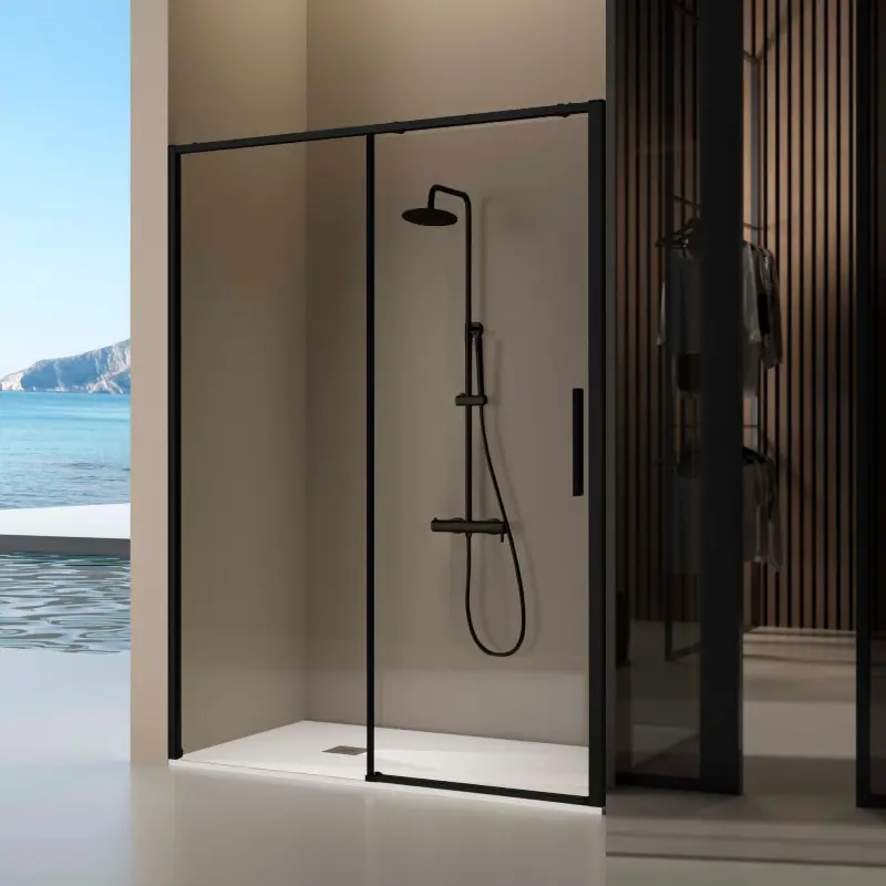 Mampara frontal serie delta - negro mate - 149-151.6 cm - de doble cara