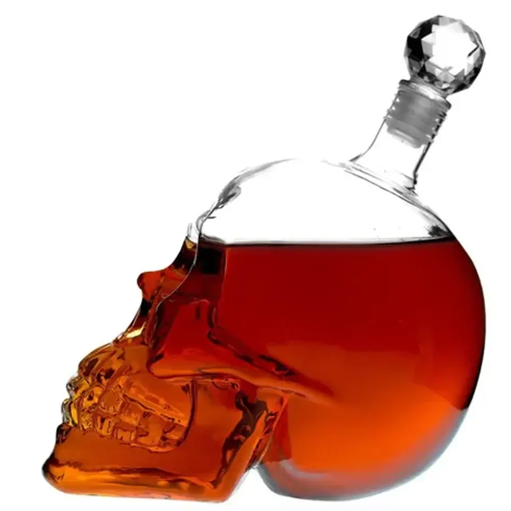Licorera de Cristal En Forma de Craneo Calavera con Tapon 1L