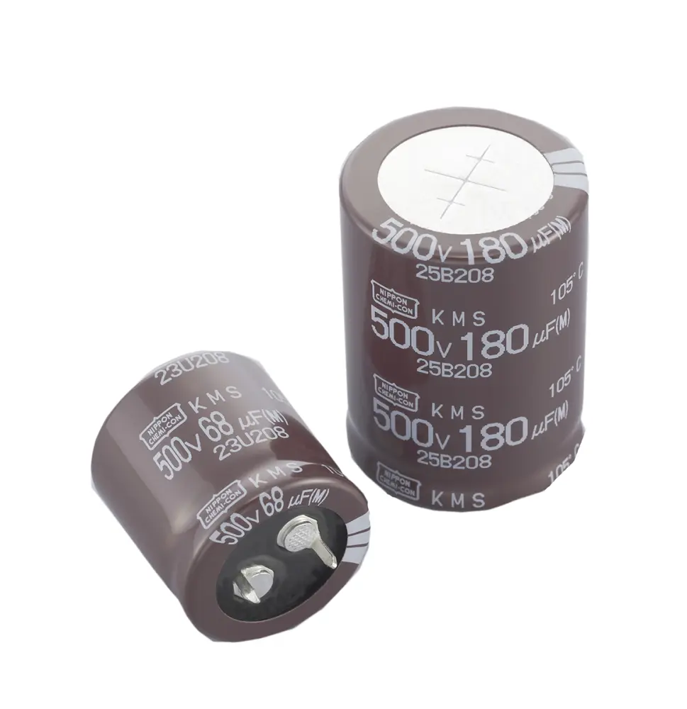 Condensador electrolítico CHEMI-CON serie KMS, 180μF, ±20%, 500V dc, de encaje presión, 25.4 (Dia.) x 50mm, paso 10mm ...