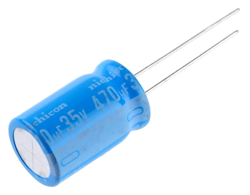 Condensador electrolítico Nichicon serie BT, 470μF, ±20%, 35V dc, Radial, Orificio pasante, 12.5 x 20mm, paso 5mm | UBT...