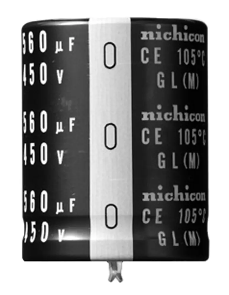 Condensador electrolítico Nichicon serie GL, 560μF, ±20%, 450V dc, de encaje presión, 30 (Dia.) x 50mm, paso 10mm | LG...