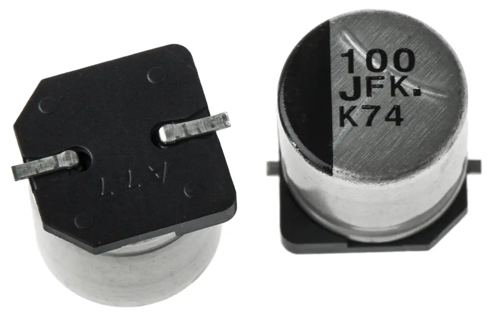 Condensador electrolítico Panasonic serie FK SMD, 100μF, ±20%, 63V dc, mont. SMD, 10 (Dia.) x 10.2mm, paso 4.6mm | EEEF...