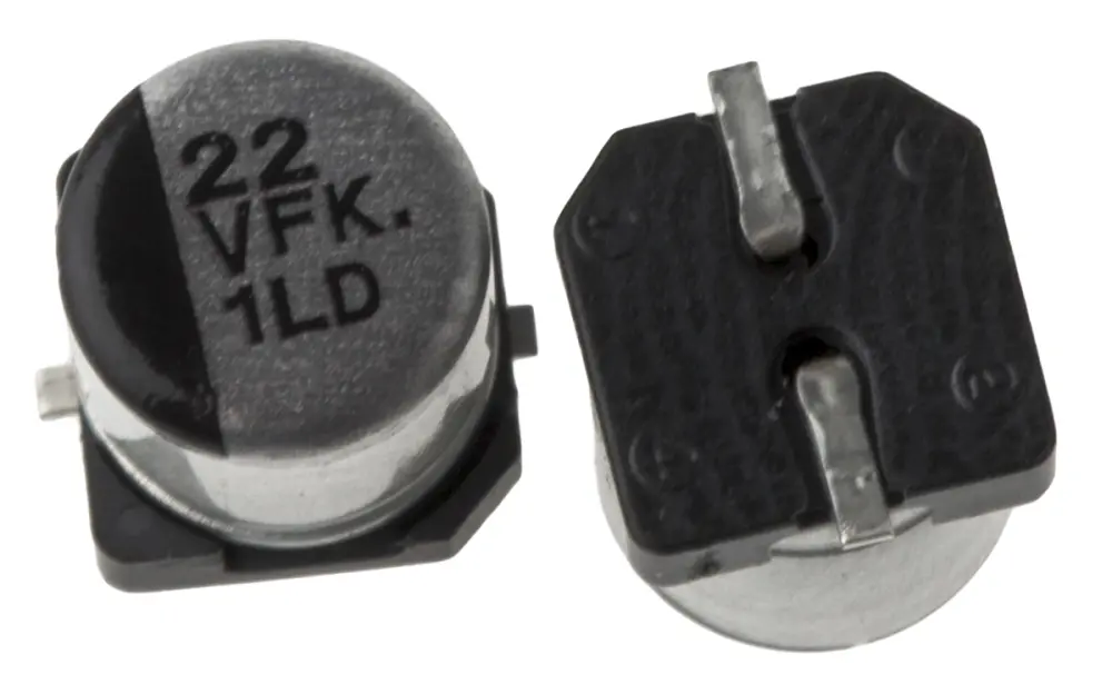Condensador electrolítico Panasonic serie FK SMD, 22μF, ±20%, 35V dc, mont. SMD, 5 (Dia.) x 5.8mm, paso 1.5mm | EEEFK1V...