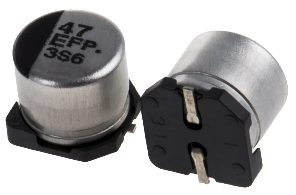 Condensador electrolítico Panasonic serie FP SMD, 47μF, ±20%, 25V dc, mont. SMD, 6.3 (Dia.) x 5.8mm | EEEFP1E470AP