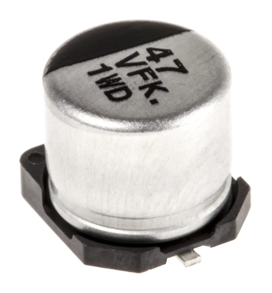 Condensador electrolítico Panasonic serie FK SMD, 47μF, ±20%, 35V dc, mont. SMD, 6.3 (Dia.) x 5.8mm, paso 1.8mm | EEEFK...