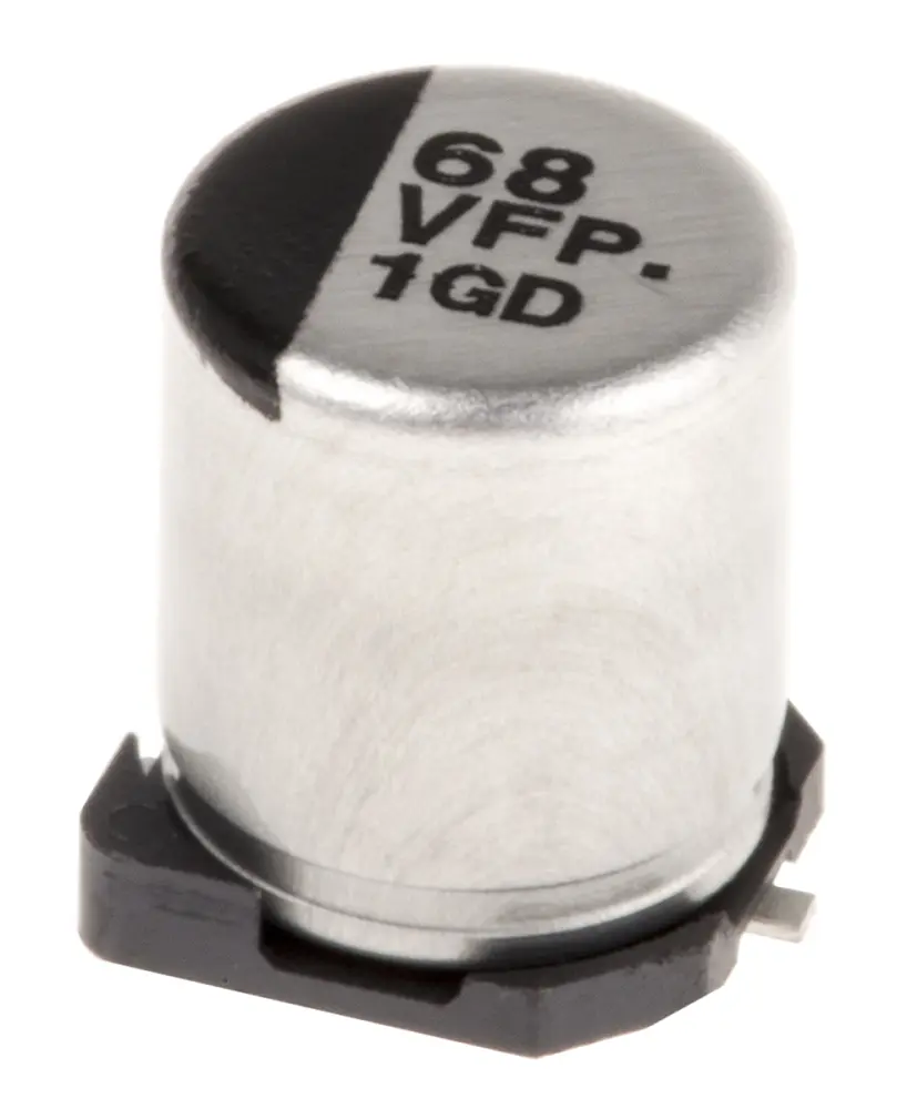 Condensador electrolítico Panasonic serie FP SMD, 68μF, ±20%, 35V dc, mont. SMD, 6.3 (Dia.) x 7.7mm | EEEFPV680XAP