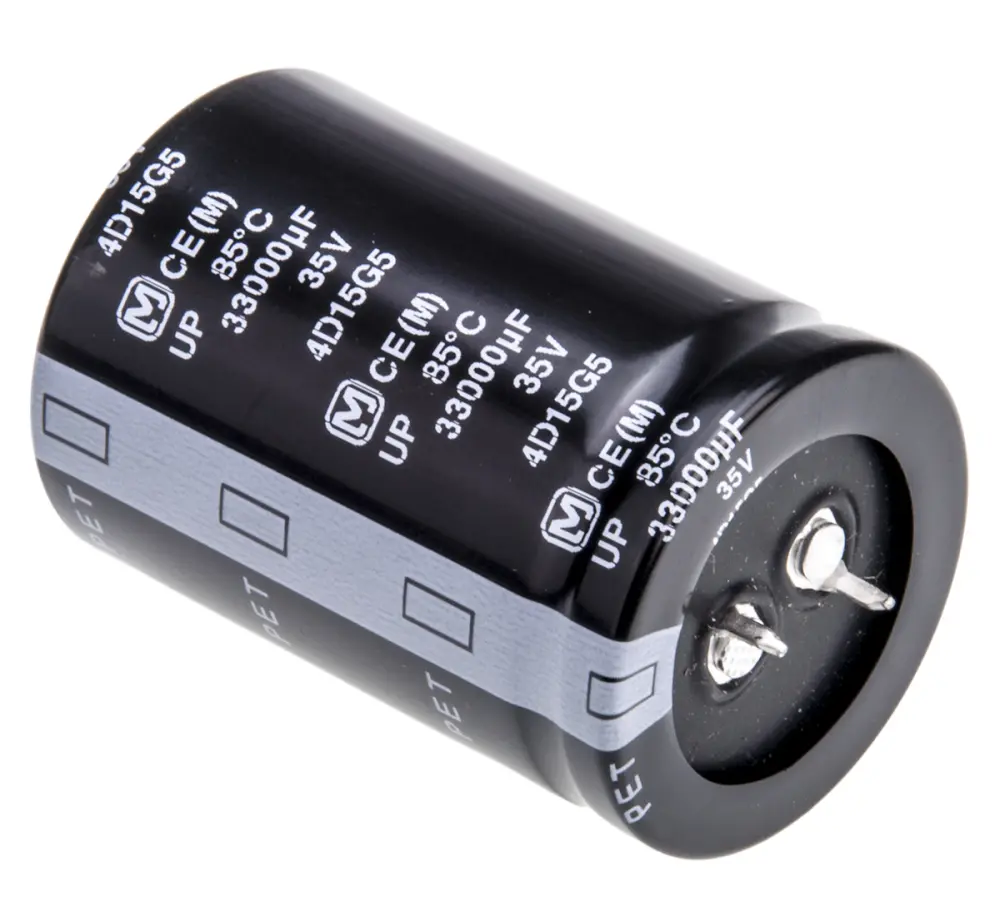 Condensador electrolítico Panasonic serie HA SNAP , 33000μF, ±20%, 35V dc, mont. pasante, 35 (Dia.) x 50mm, paso 10mm |...