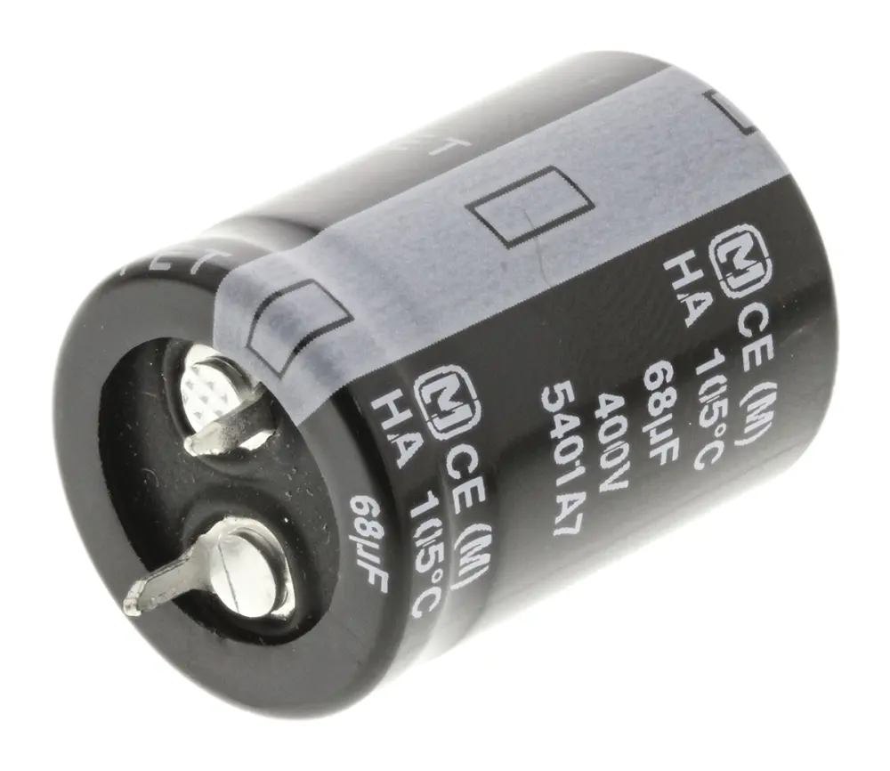 Condensador electrolítico Panasonic serie HA SNAP , 68μF, ±20%, 400V dc, mont. pasante, 22 (Dia.) x 20mm, paso 10mm | E...