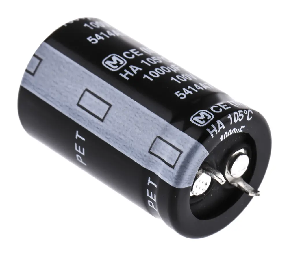 Condensador electrolítico Panasonic serie HA Type TS, 1000μF, ±20%, 100V dc, mont. pasante, 22 (Dia.) x 35mm, paso 10mm...