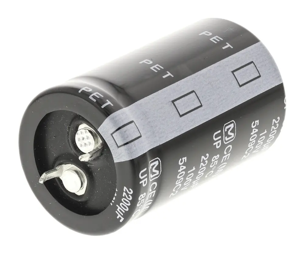 Condensador electrolítico Panasonic serie UP type TS, 2200μF, ±20%, 100V dc, mont. pasante, 25 (Dia.) x 40mm, paso 10mm...