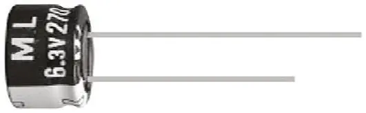 Condensador electrolítico Rubycon serie ML, 100μF, ±20%, 10V dc, Radial, Orificio pasante, 6.3 (Dia.) x 5mm, paso 2.5mm...