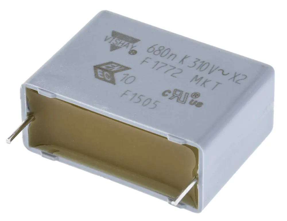 Condensador de película Vishay, 680nF, ±10%, 310V ac, Montaje en orificio pasante | F17724682000