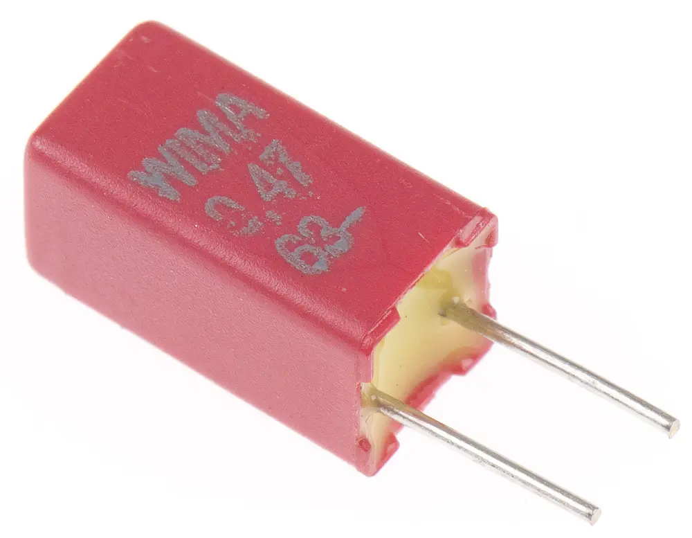 Condensador de película WIMA, 470nF, ±20%, 40 V ac, 63 V dc, Montaje en orificio pasante | MKS02/0.47/63/20