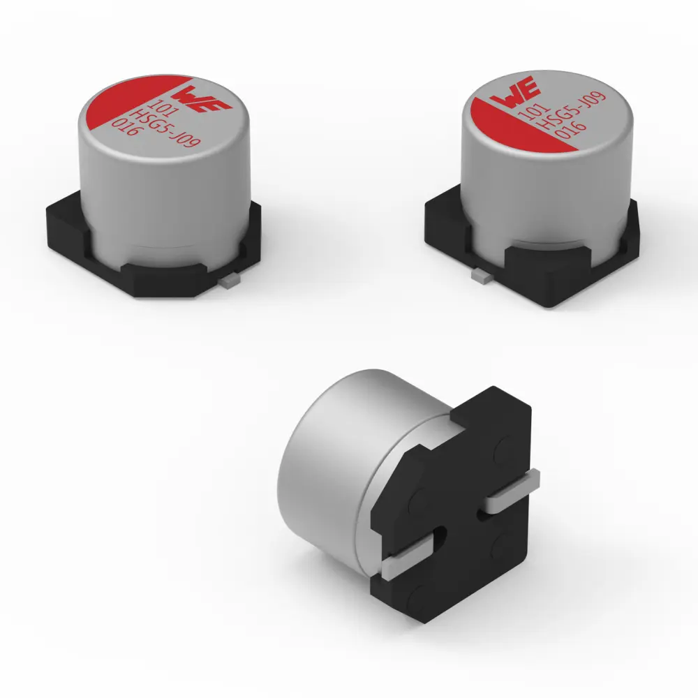 Condensador de polímero de aluminio Wurth Elektronik, 10μF, 50V dc, Montaje en Superficie, encapsulado Can | 8.75576E+11
