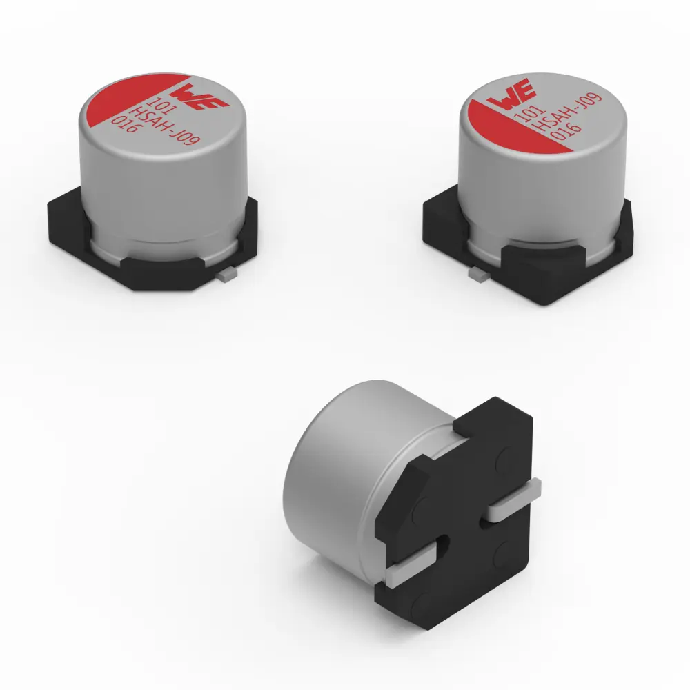 Condensador de polímero de aluminio Wurth Elektronik, 150μF, 16V dc, Montaje en Superficie, encapsulado Can | 8.75585E+11