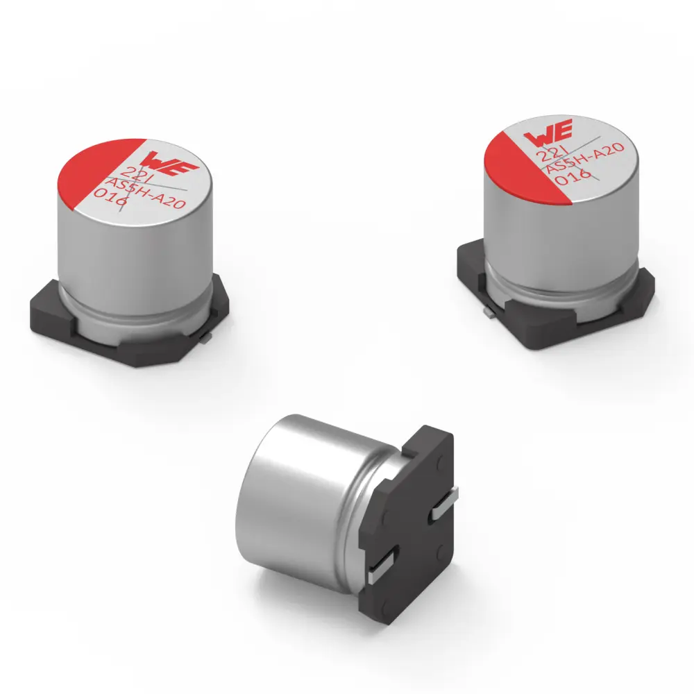 Condensador de polímero de aluminio Wurth Elektronik, 330μF, 50V dc, Montaje en Superficie, encapsulado Can | 8.65231E+11