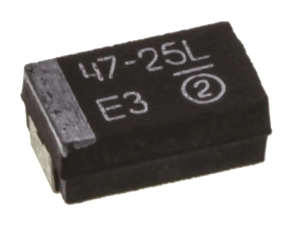 Condensador de tántalo Vishay TR3D476K025C0150, 47μF, ±10%, 25V dc, Montaje en Superficie, Encapsulado 7343-31, ESR