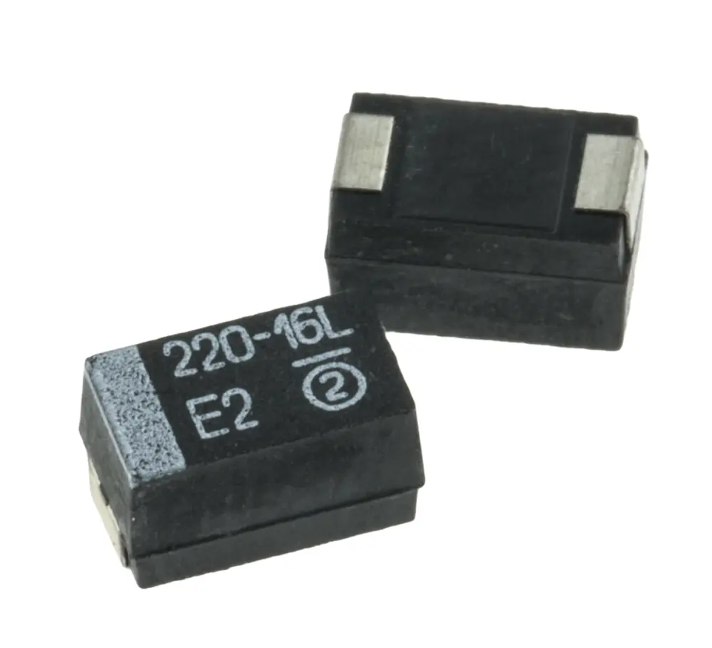 Condensador de tántalo Vishay TR3E227K016C0100, 220μF, ±10%, 16V dc, Montaje en Superficie, Encapsulado 7343-43, ESR
